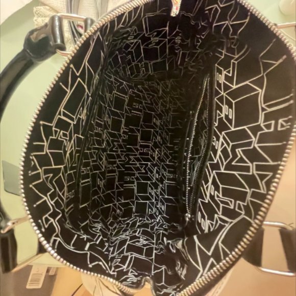 L.A.M.B. White Leather With Black Stripes & Black Studded Top Handle Satchel - Picture 11 of 12